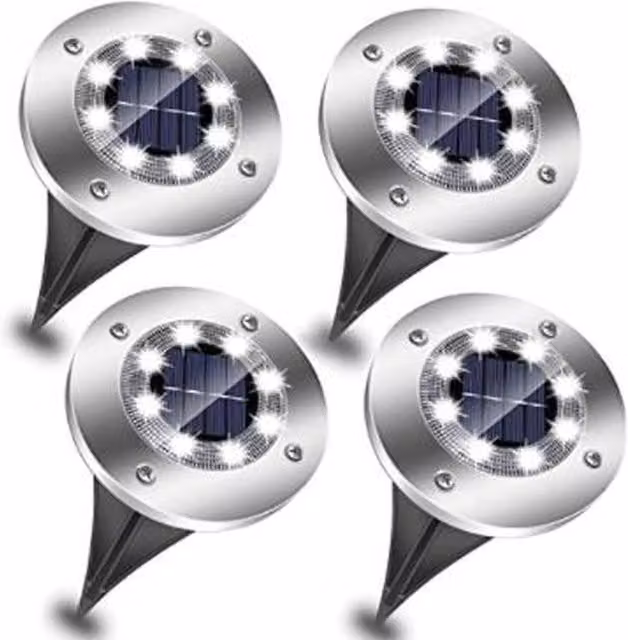 ExtraStar Pack of 4 Solar Garden Lights with RGB and Cool White Modes, IP65 Waterproof Stainless Steel Path Lights with Dusk Sensor