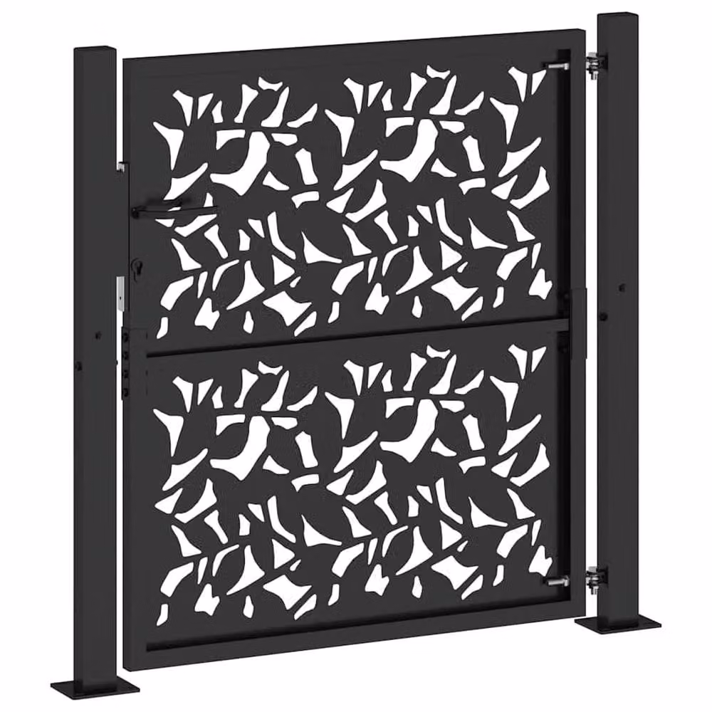 Berkfield Home Black Steel Leaf Design Garden Gate W: 105 cm, H: 106 cm – 4