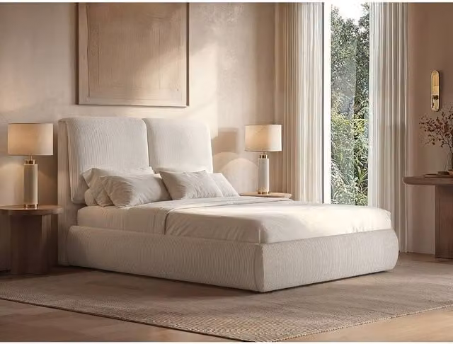Solace+Co Lydia Upholstered Ottoman Bed in Beige, Size: 180 x 200 cm