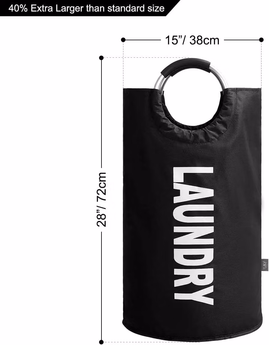 KAV Collapsible Oxford Fabric Laundry Basket with Aluminium and Rubber Handles, 82L, Black – 7