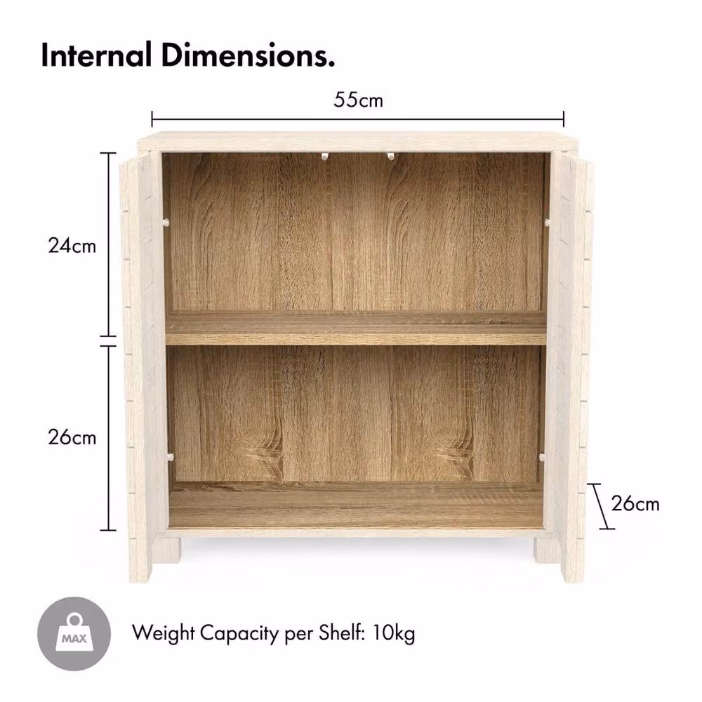 VonHaus Freestanding Bathroom Storage Cabinet in Beige Rustic Wood Effect with Hinged Doors and Internal Shelves, W: 60 cm, D: 30 cm, H: 60 cm – 2