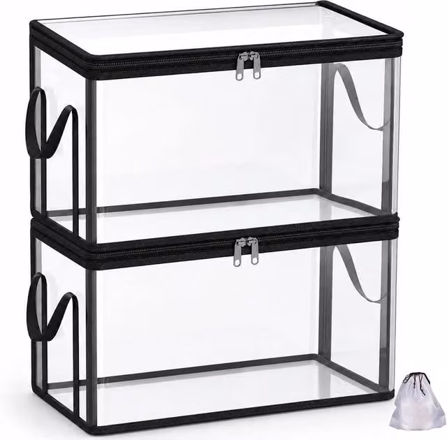 Ventryn Heavy-Duty Plastic Storage Box with Lid and Handles, Transparent and Black, W/D/H: 38.0 x 32.0 x 24.0 cm