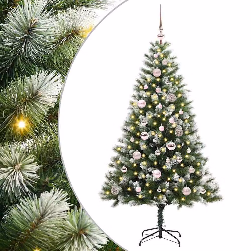 Berkfield Home Lush Artificial Hinged Christmas Tree with Flocked Snow, Green and White, Height: 150 cm – 1