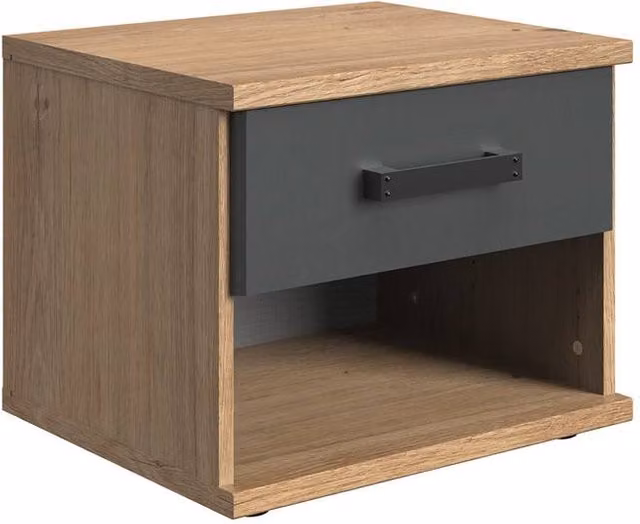 CALICOSY Bedside Table with 1 Drawer in Oak and Graphite Finish, Brown and Grey, W: 46 cm, D: 40 cm, H: 38 cm