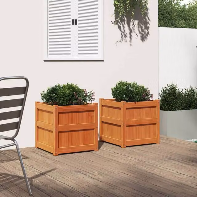Berkfield Home Garden Planter Tub Set, 2 Pieces, Wax Brown Solid Wood Pine, W/D/H: 60 x 60 x 60 cm – 1