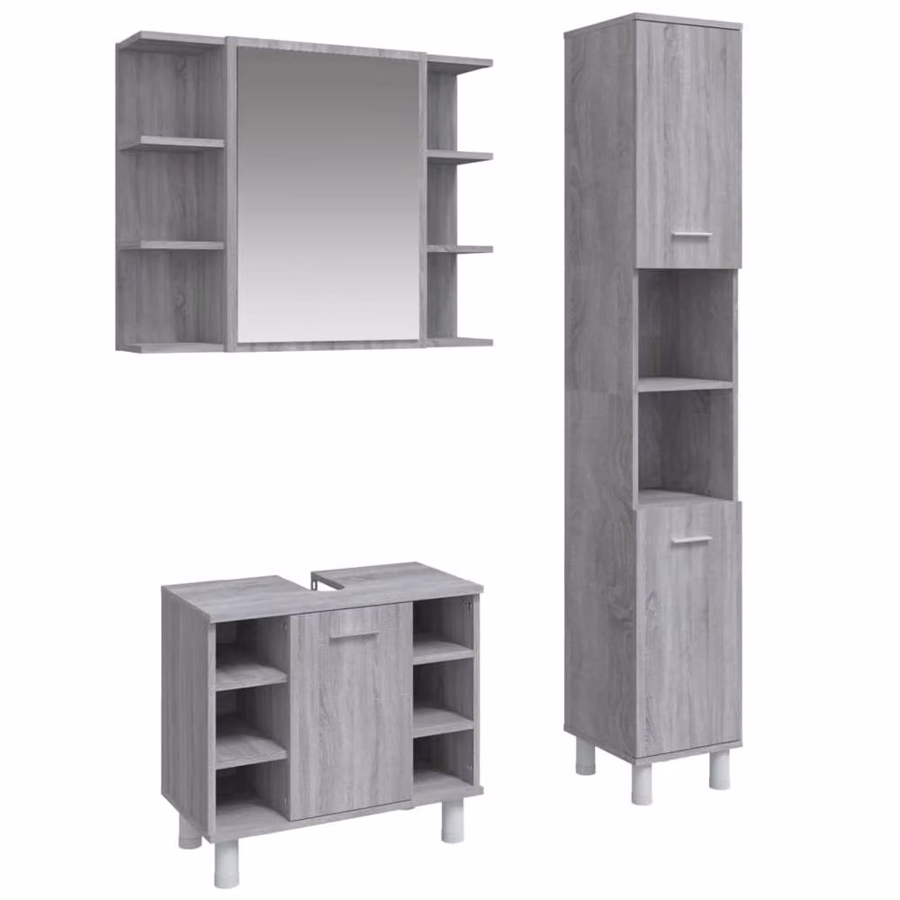 Berkfield Home 3 Piece Grey Modern Wall Mounted Bathroom Cabinet Set in Engineered Wood – 2