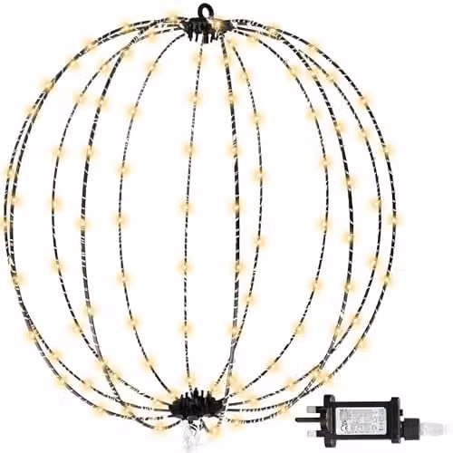 SHATCHI Hanging Christmas Lights Ball Decorations, 384 LEDs, Warm White, 60 cm Diameter, 3D Foldable Xmas Sphere with 8 Modes and Timer for Indoor and Outdoor Use – 1