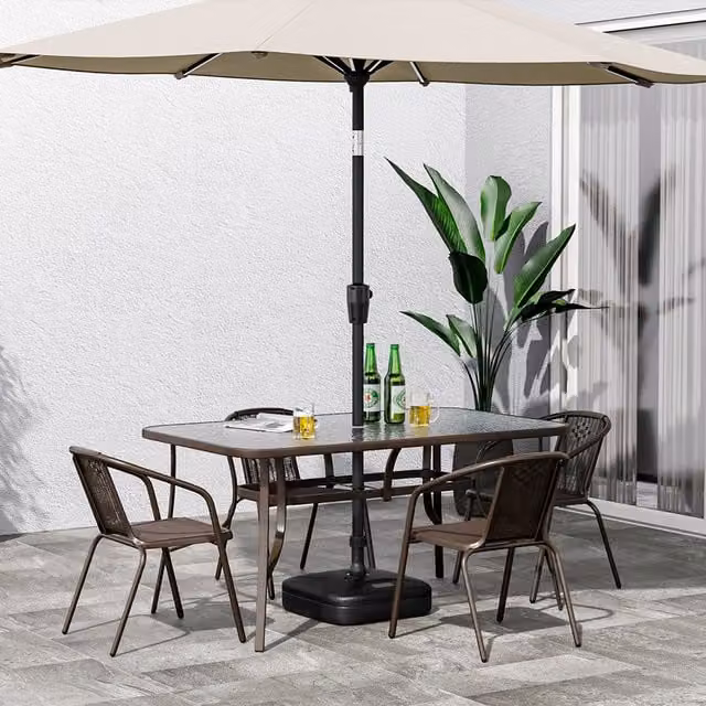 Livingandhome Brown Outdoor Bistro Set with Rectangular Glass Top Table and 4 Stacking Chairs