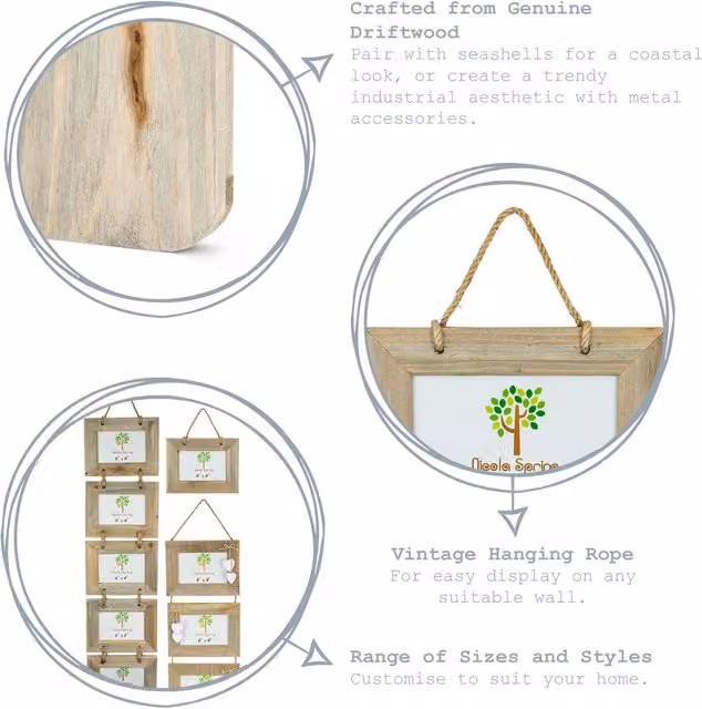 Nicola Spring Rustic Heart Hanging Photo Frames, Brown Wood, Pack of 2, Fits 10 x 15 cm Photos
