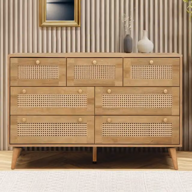 Swish Furniture Manila Rattan 7 Drawer Chest of Drawers in Oak Brown