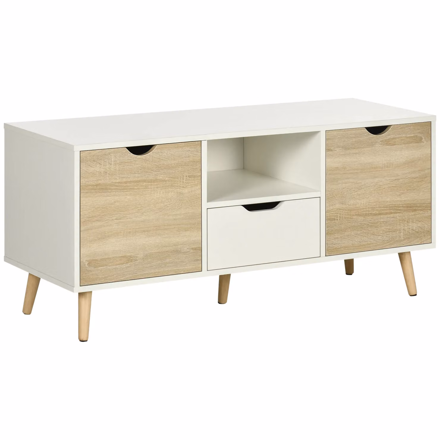 HOMCOM Modern TV Unit Cabinet Stand with Cabinets and Drawer in Light Brown – 2