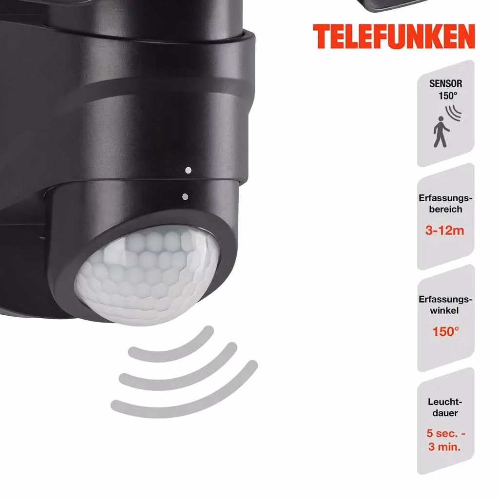 Telefunken Black LED Outdoor Wall Floodlight with Motion Sensor and Up/Down Lighting – 2