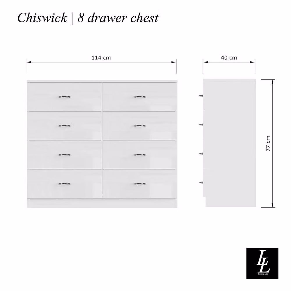 LUXURY LIFE Keaton Modern Gloss White 8 Drawer Twin Chest of Drawers – 2