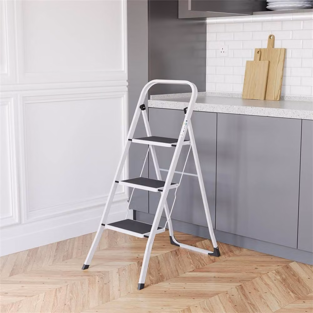 PAWNORA 3 Step Folding Portable Compact Ladder in White – 6