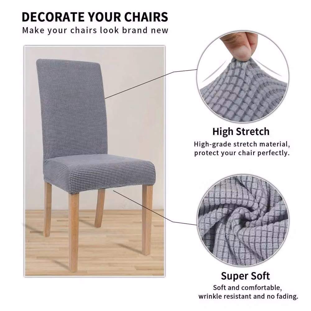 PAWNORA Set of 4 Modern Elasticated Dining Chair Seat Covers in Dark Grey – 3