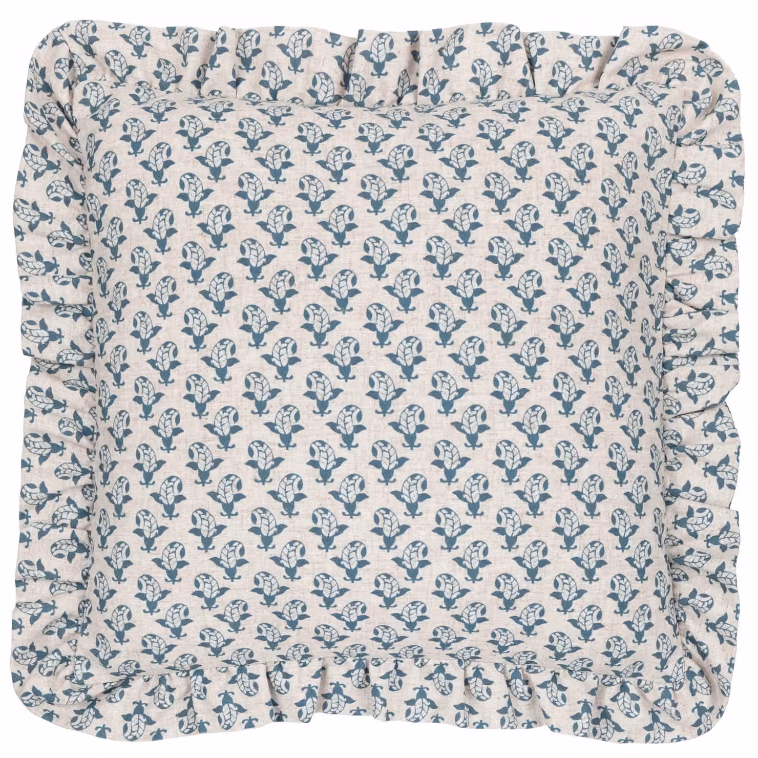 Furn Lulah Block Printed Ruffle Linen Cushion in Blue, W/D/H: 45 x 45 x 45 cm – 2