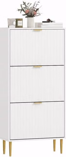 HOMCOM Slim Modern White and Gold Shoe Storage Cabinet with Tilting Compartments and Internal Shelves for your Hallway – 1