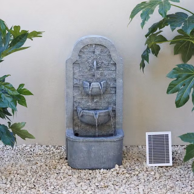 Primrose Solar Powered Freestanding Cascading Water Wall with LEDs in Grey