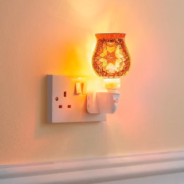 mysmartbuy Marrakesh Moroccan Style Night Light with Orange Multicolour Glass Mosaic, H14.5 x W10 x D7.5 cm