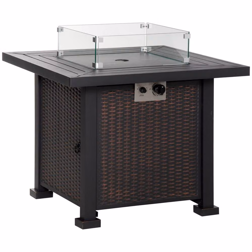Wyld Haus Tafiyo Square Propane Gas Fire Pit Table in Black and Brown Rattan Effect – 2