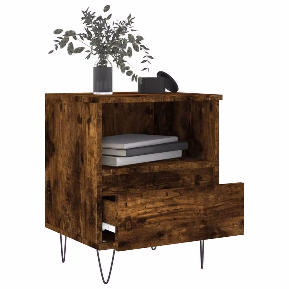 Berkfield Home Modern Bedside Cabinets, 2 Piece Set in Smoked Oak Brown, W/D/H: 40 x 35 x 50 cm – 4