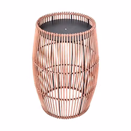Teamson Home Brown Bamboo Wicker Round Drum Patio Side Table and Plant Stand – 2
