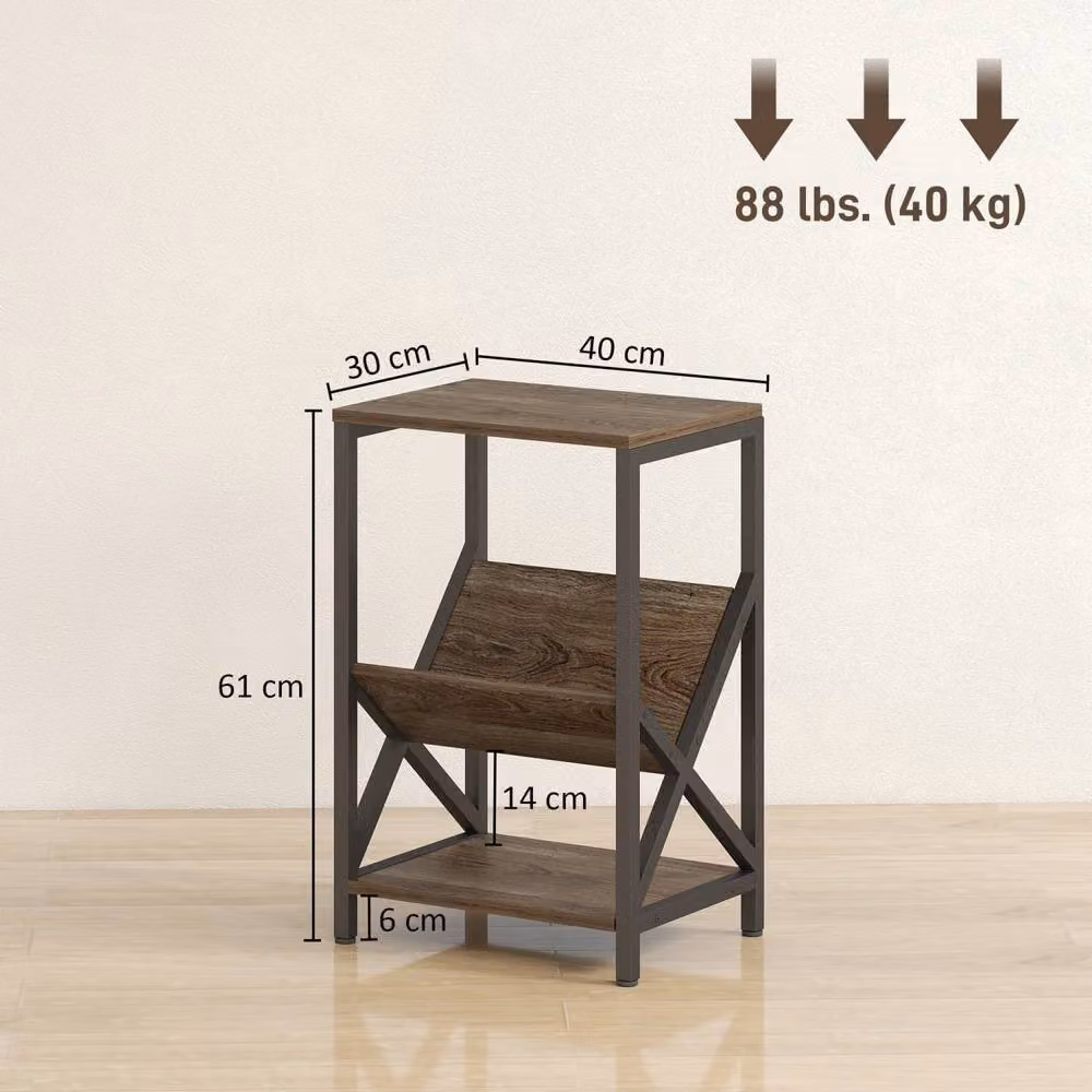 Wyld Haus Elfi Nere Oak Effect Narrow Side Table with Magazine Holder and 3 Tiers in Light Oak – 4
