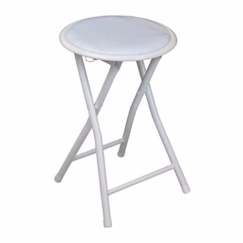 Harbour Housewares White Padded Folding Stool with Metal Frame – 1