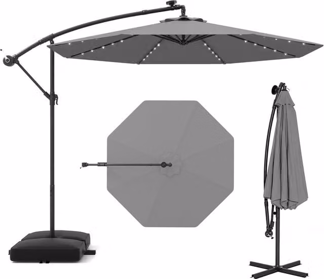 Costway Grey Cantilever Hanging Offset Umbrella with Polyester Canopy