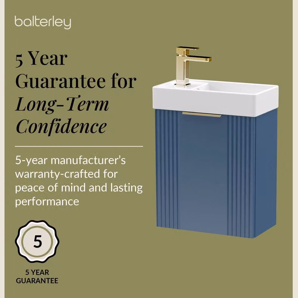 Balterley Blue Wall Mounted Bathroom Vanity Unit with Gold Brushed Brass Handle, W: 40 cm, D: 43.8 cm, H: 40 cm – 3