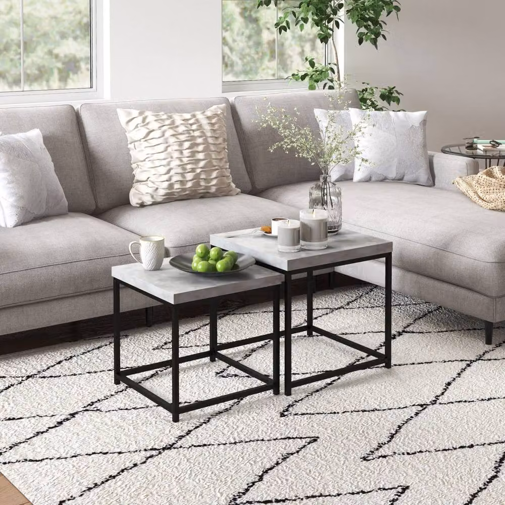 Wyld Haus Keco Set of 2 Grey Nesting Coffee Tables with 3.5cm Thick Composite Tabletops – 3