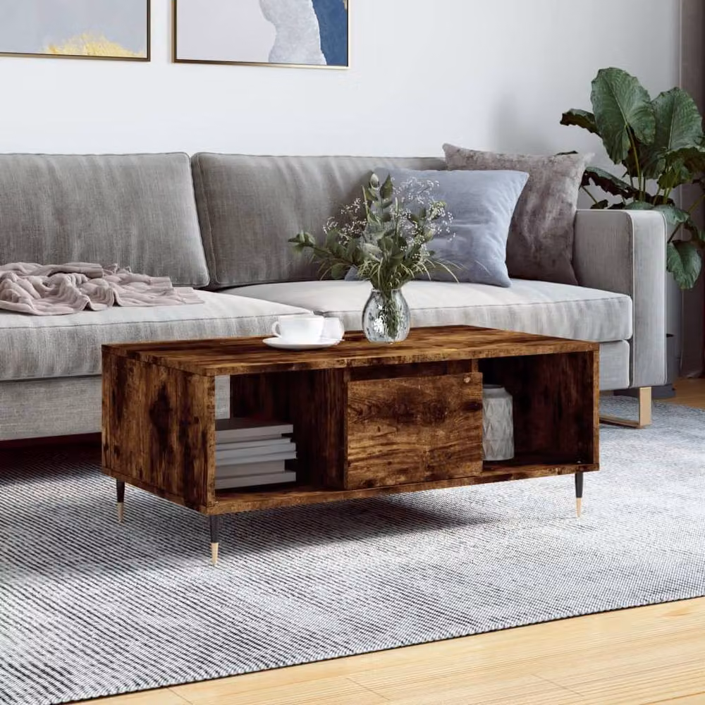 Berkfield Home Modern Rectangular Coffee Table in Smoked Oak Brown, W/D/H: 90 x 50 x 36.5 cm – 2