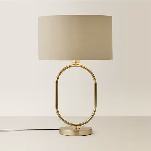 ValueLights Antonia Oval Table Lamp in Beige with Gold Metallic Inner Drum Shade – 1