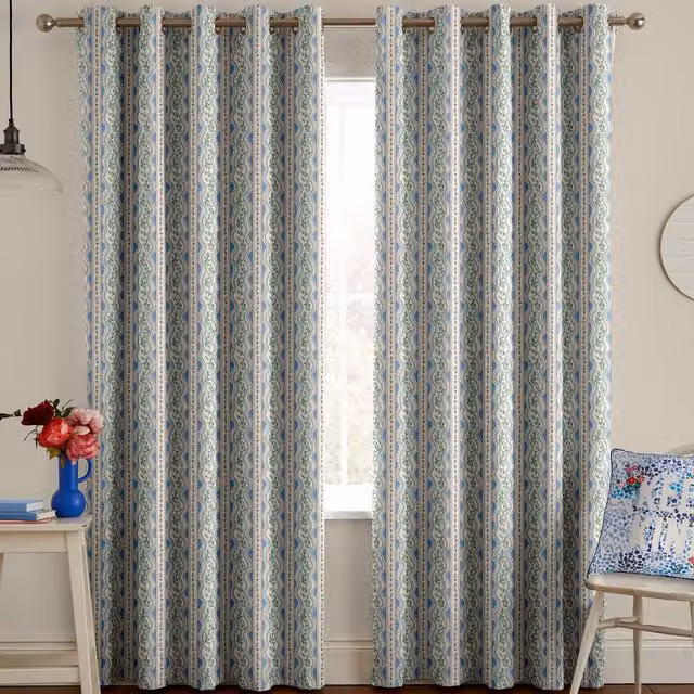 Cath Kidston Wiggle Rose Made to Measure Blue Floral Blackout Eyelet Curtain
