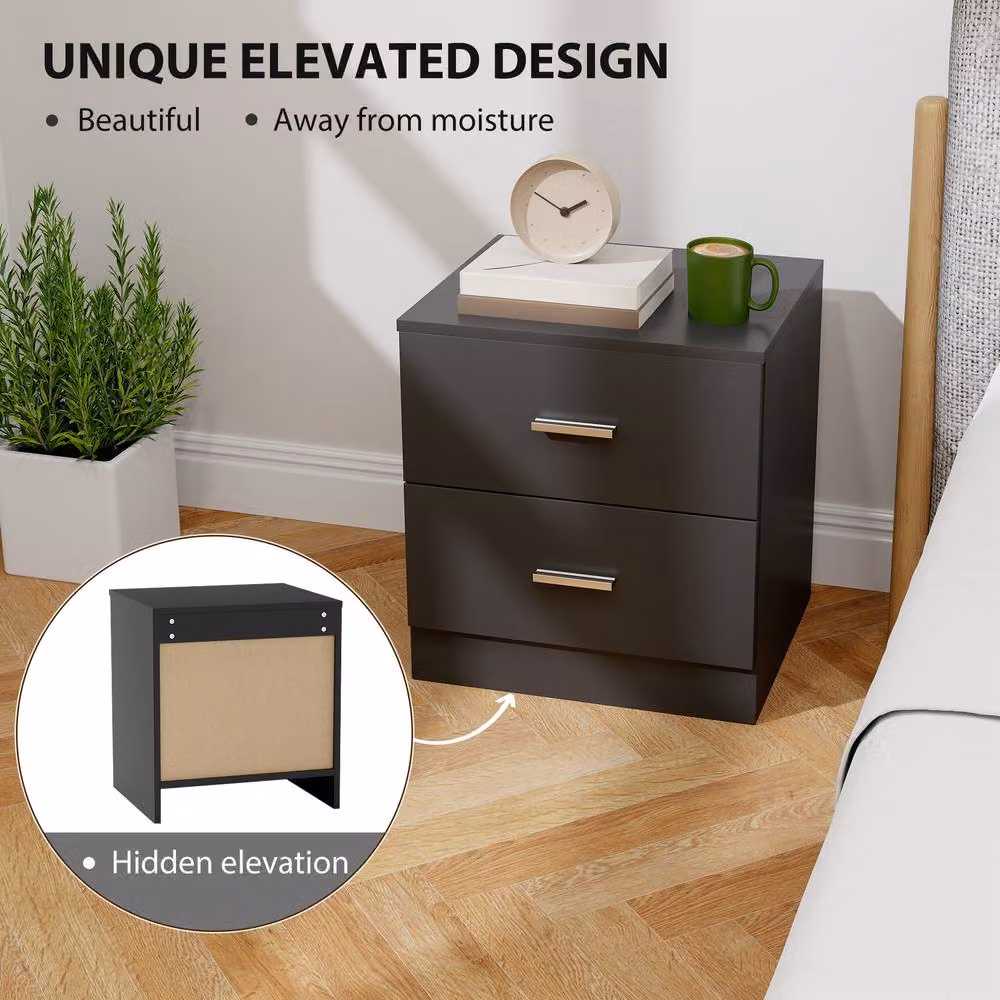 STILVORA Modern Black Bedside Table with 2 Drawers – 6