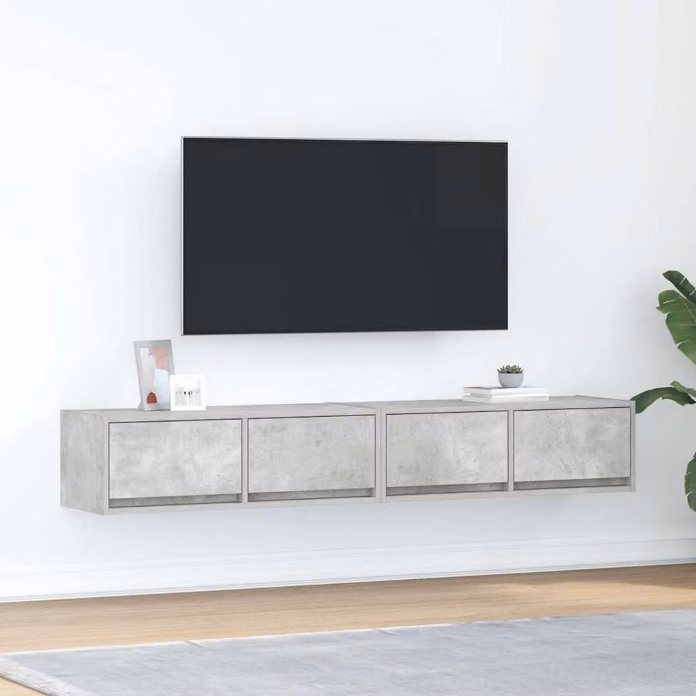 Berkfield Home Set of 2 Modern TV Cabinets in Concrete Grey, W/D/H: 80 x 31 x 25.5 cm – 2