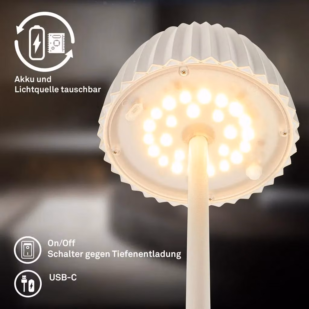 Briloner Riffle LED Rechargeable Floor Lamp in White, IP44 Dimmable Touch Control, W/D/H: 19 x 19 x 124 cm – 6