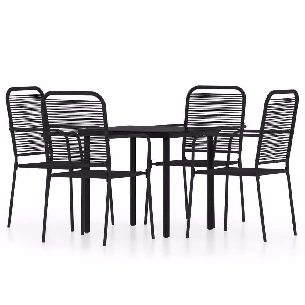 Berkfield Home Elegant 5 Piece Black Garden Dining Set with Glass and Metal Table – 2
