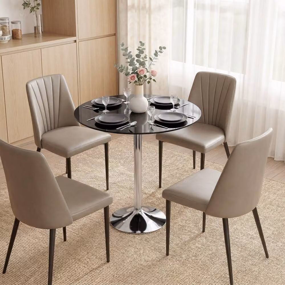 STILVORA Modern Round Dining Table for 4 with Black Glossy Tempered Glass Top and Metal Frame, W/D/H: 120 x 120 x 75.5 cm – 5
