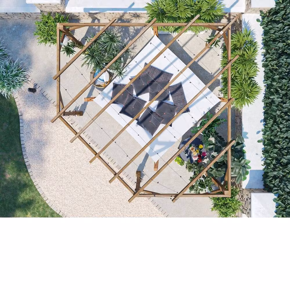 Dunster House Wooden Corner Pergola Kit in Brown with Geometric Design – 5