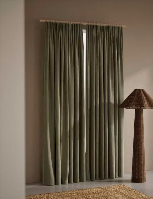 M&S Khaki Velvet Thermal Insulating Pencil Pleat Curtains