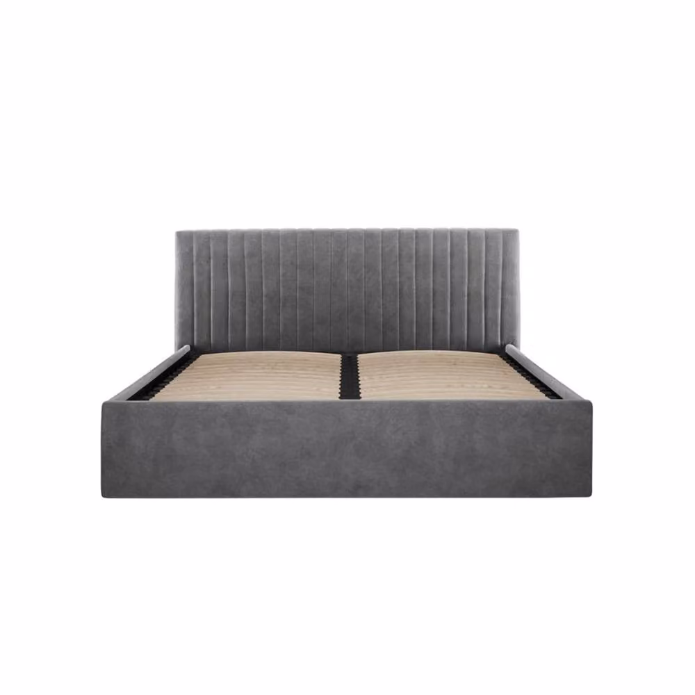Wyld Haus Dublin Double Ottoman Bed in Silver Velvet with Ribbed Headboard, W: 152.0 cm, L: 200.0 cm, H: 87.0 cm – 2