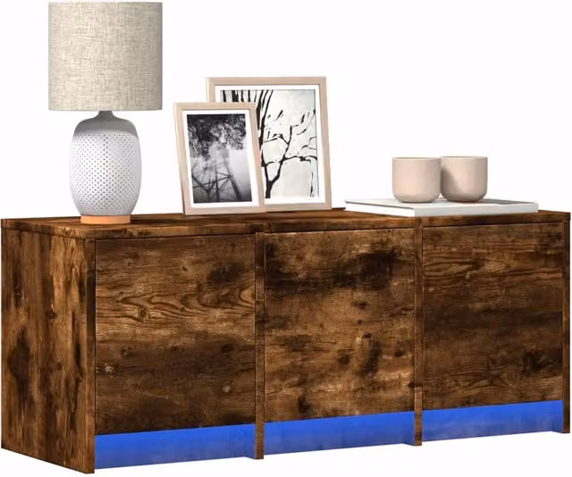 Berkfield Home Modern TV Cabinet with LED Integrated Lighting in Smoked Oak Brown, W: 97 cm, D: 40 cm, H: 40 cm