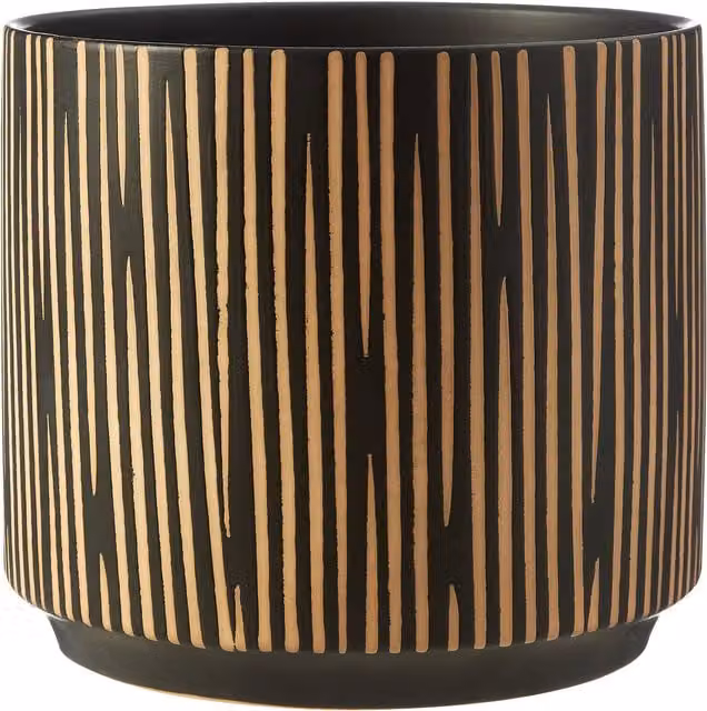 Orsina Large Black and Cream Striped Ceramic Planter – 1