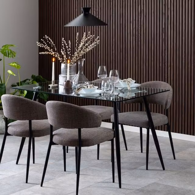 Furniture To Go Wilma Modern Rectangular Dining Table with Transparent Glass Top and Black Matt Metal Legs, W: 140 cm, D: 80 cm