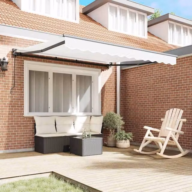 Berkfield Home Manual Retractable Polyester Awning in White, W/D/H: 300 x 250 cm – 1
