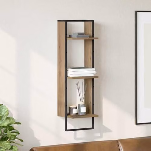 vidaXL Wall-Mounted Artisan Oak Wall Shelf, Brown, W/D/H: 30 x 25 x 100 cm – 2