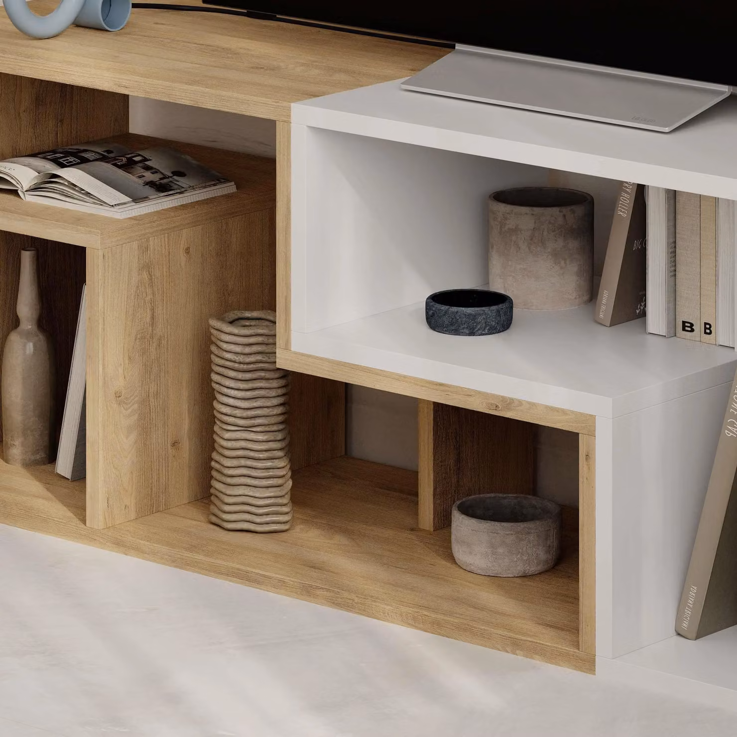 Decortie Glis Modern TV Unit in White and Oak, W/D/H: 90 x 45 x 35 cm – 7