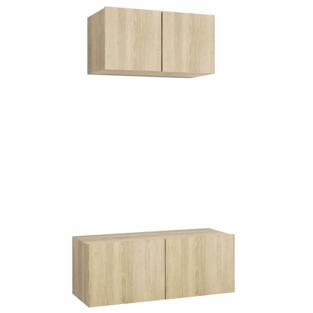 Berkfield Home 2 Piece Modern TV Cabinet Set in Sonoma Oak Brown and Beige Engineered Wood – 2