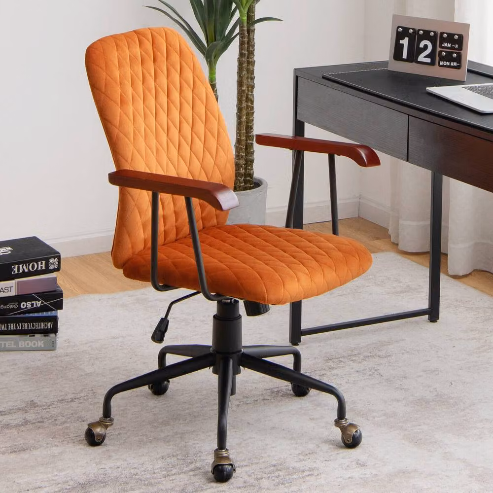 CASART Orange Velvet Rocking Leisure Chair with 360 Degree Swivel and Adjustable Task Features – 4